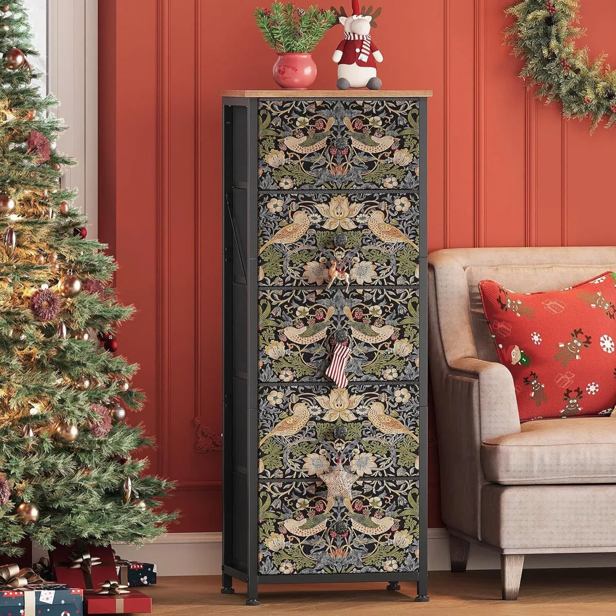 Bedroom Chest of Drawers with 5 Fabric Strawberry - Image 2