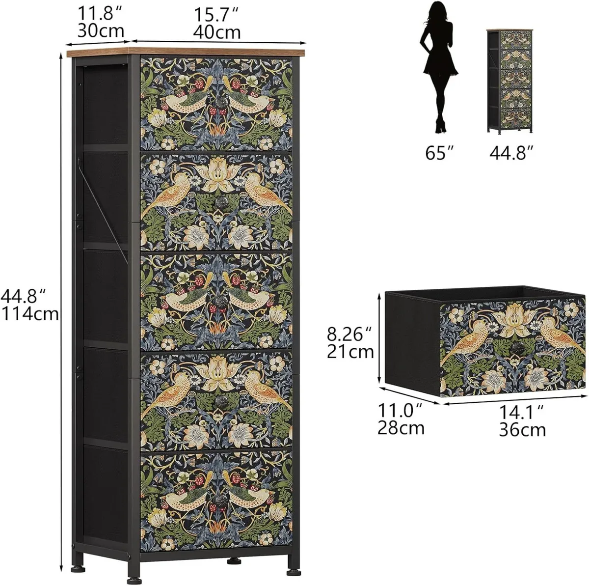 Bedroom Chest of Drawers with 5 Fabric Strawberry - Image 3