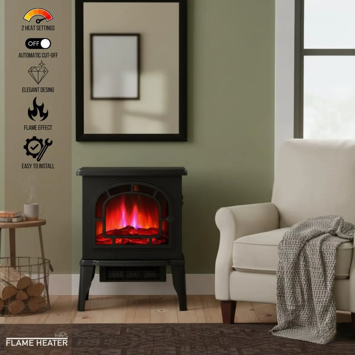 Starlyf Flame Heater Electric Portable with Real - Image 4