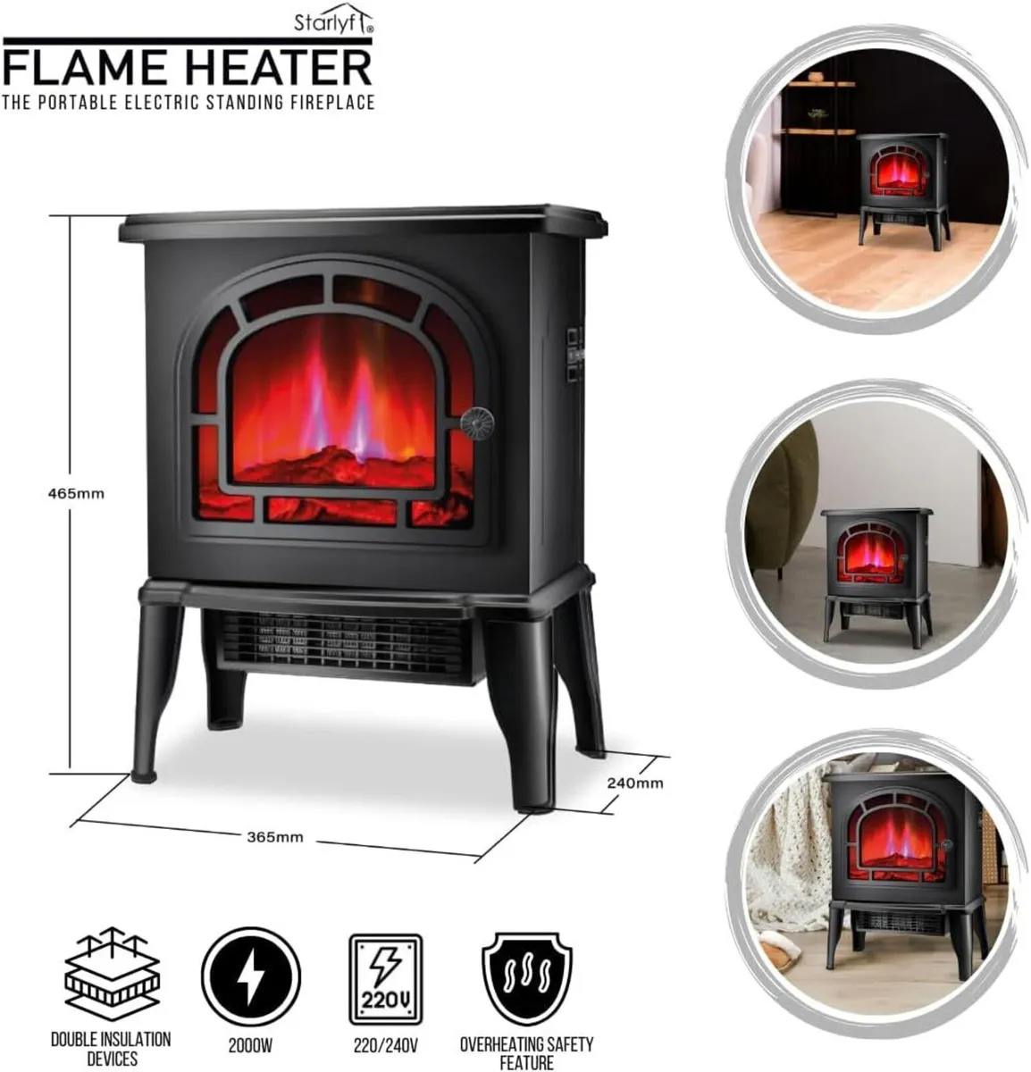 Starlyf Flame Heater Electric Portable with Real - Image 3