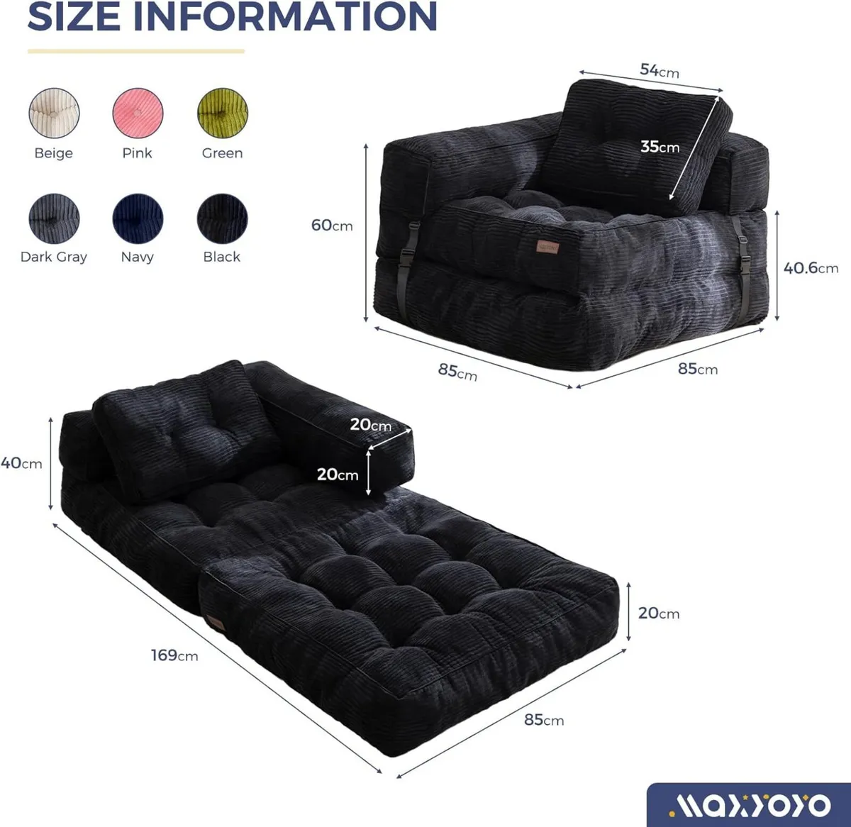 Foldable Sofa Bed Bean Bag Couch Convertible - Image 2
