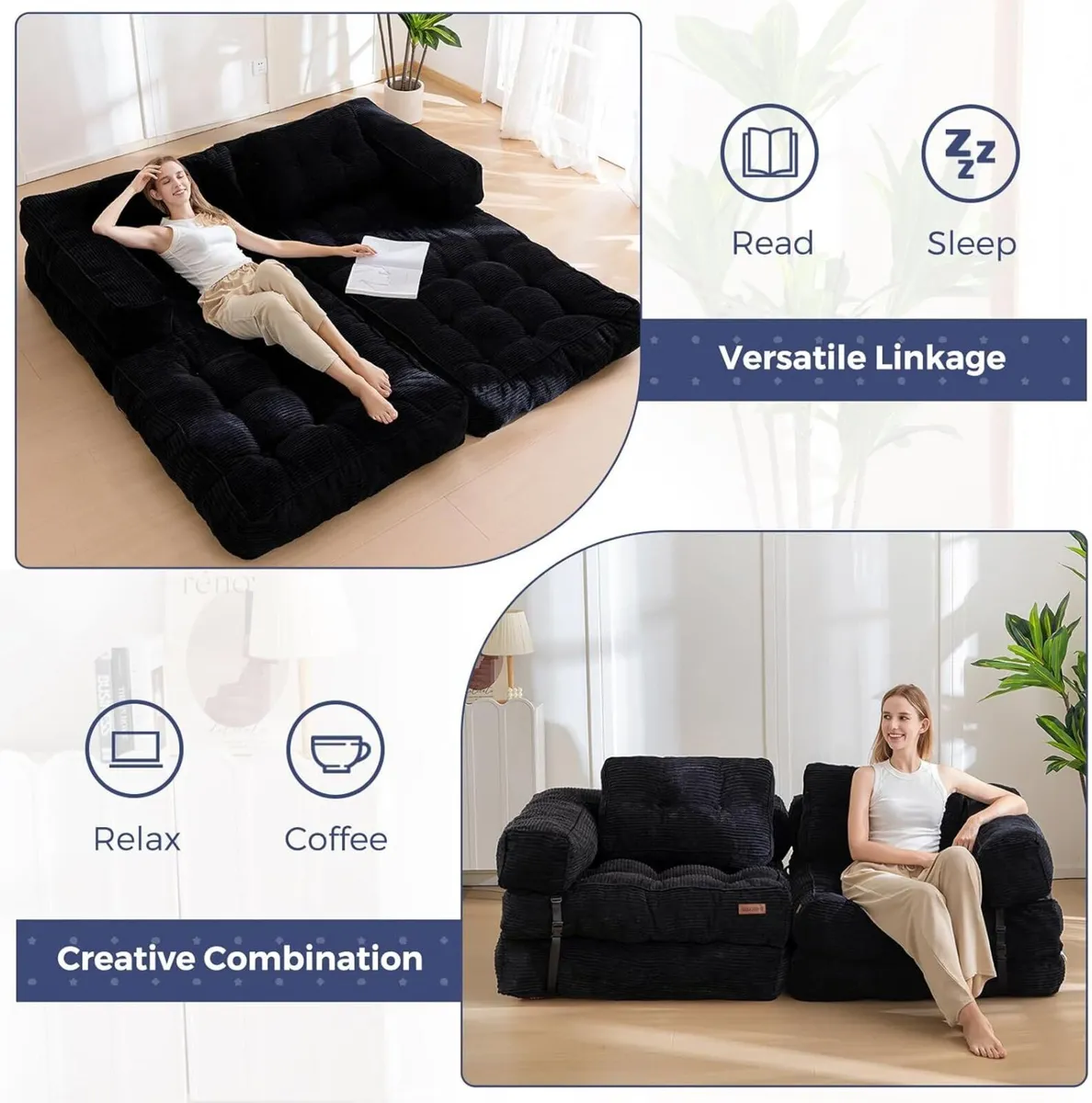 Foldable Sofa Bed Bean Bag Couch Convertible - Image 4