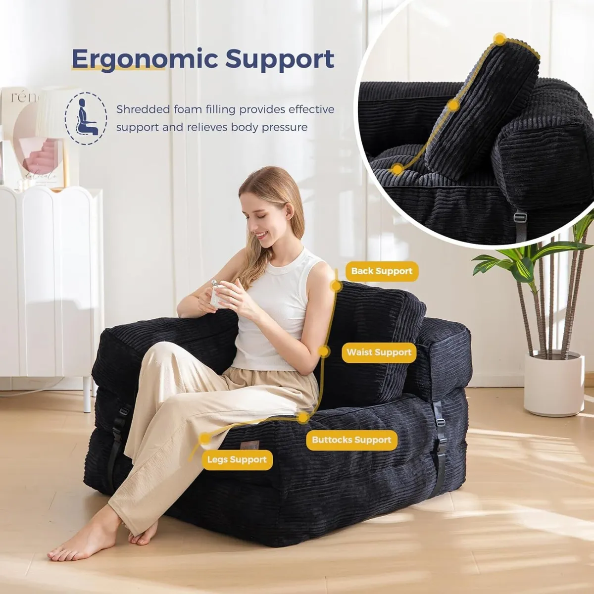 Foldable Sofa Bed Bean Bag Couch Convertible - Image 3