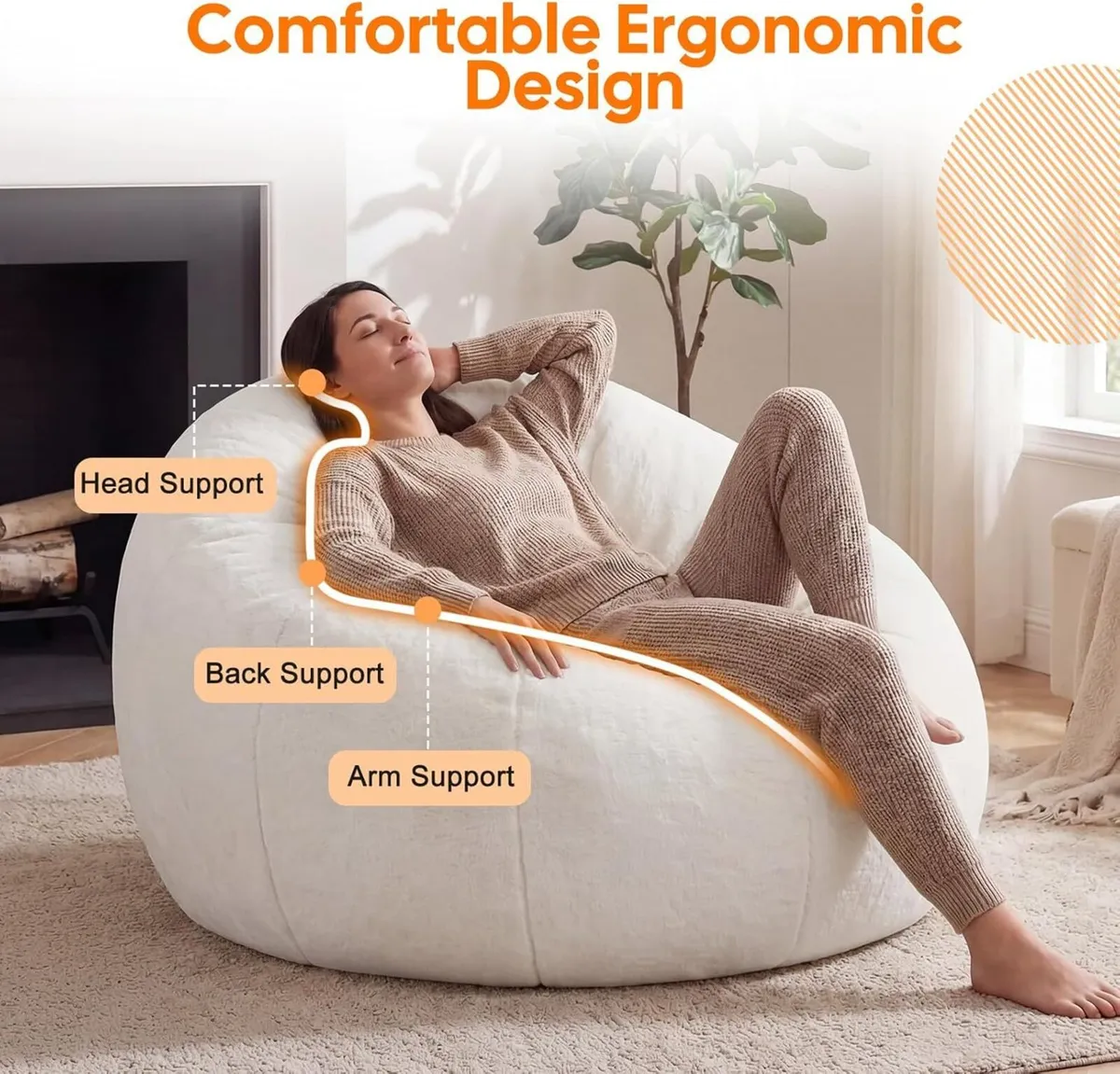 Large Bean Bag Chair for Adults Round Plush - Image 3