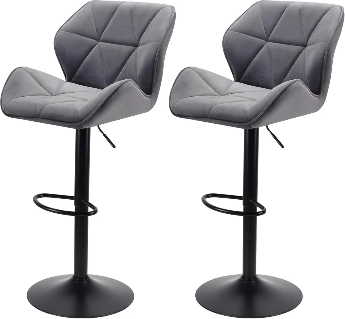 Velvet Bar Stools with Footrest Adjustable Height - Image 1
