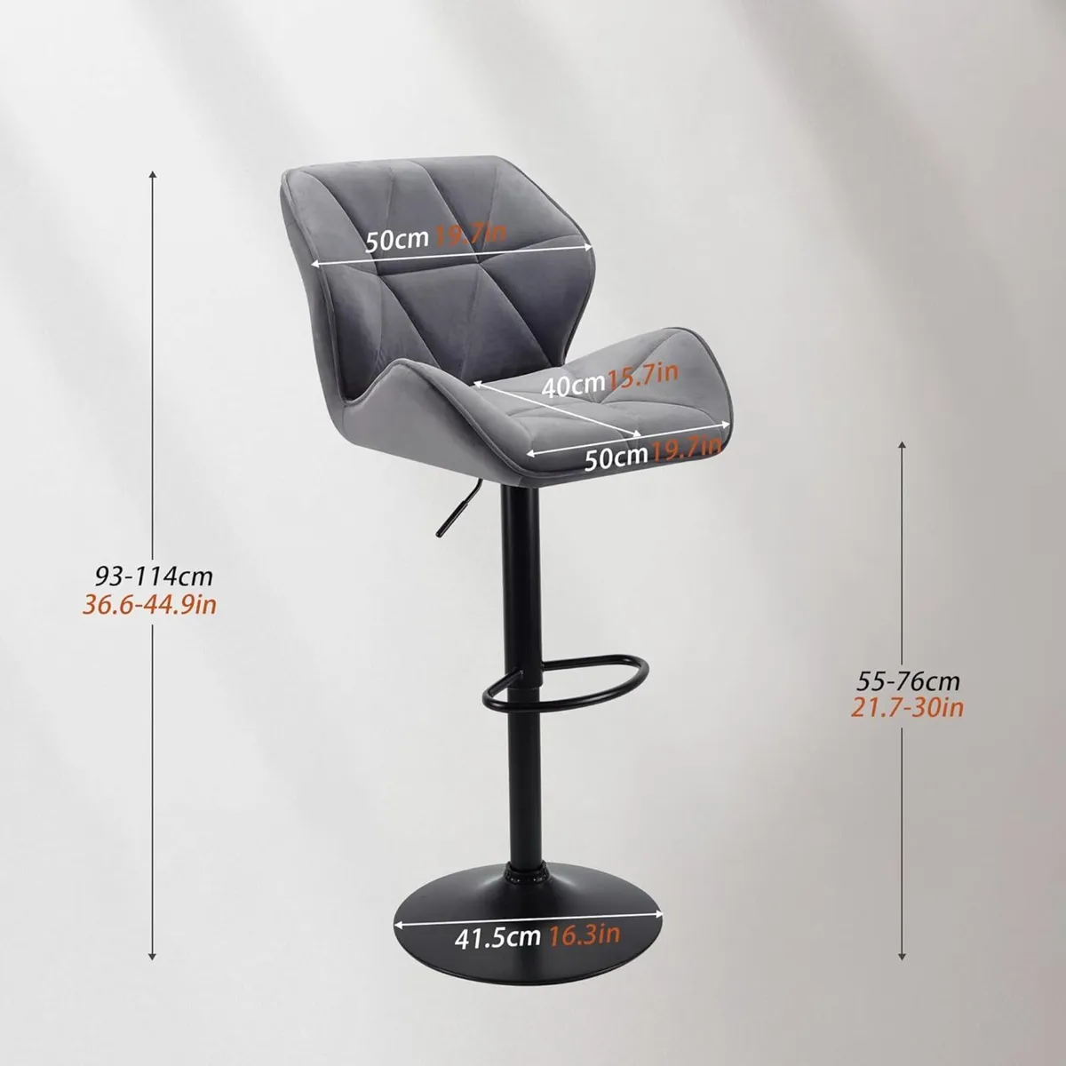 Velvet Bar Stools with Footrest Adjustable Height - Image 3