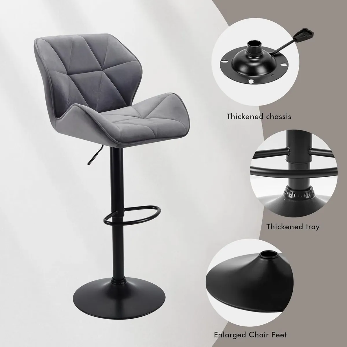 Velvet Bar Stools with Footrest Adjustable Height - Image 4