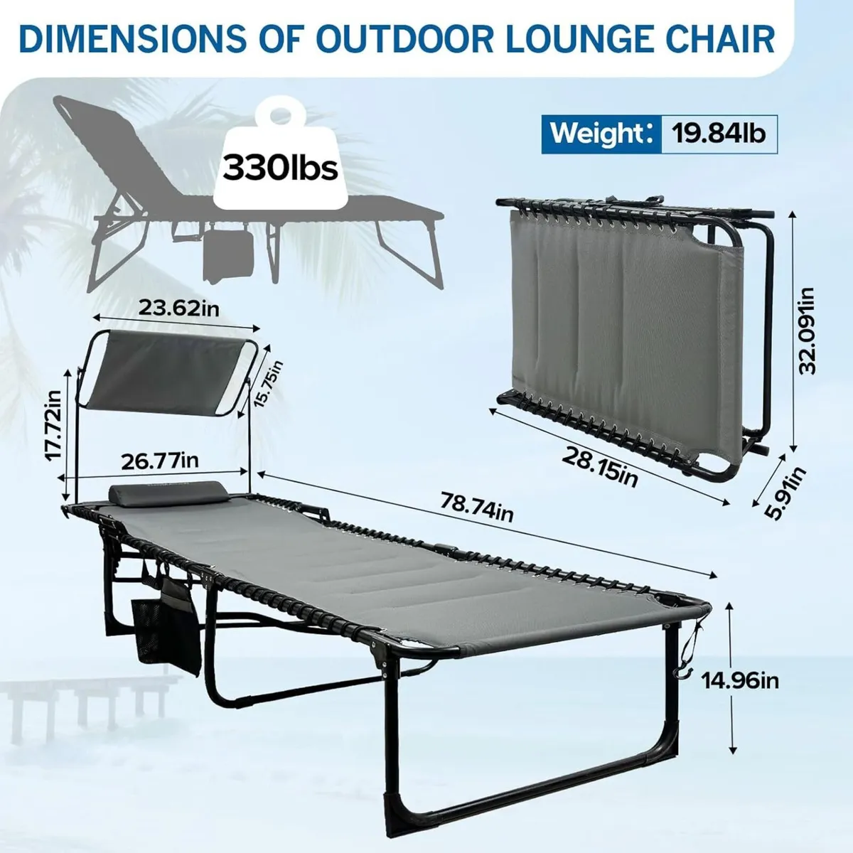 5-Position Adjustable Folding Lounge Chair - Image 2
