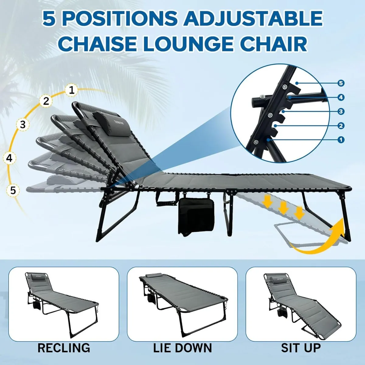 5-Position Adjustable Folding Lounge Chair - Image 4