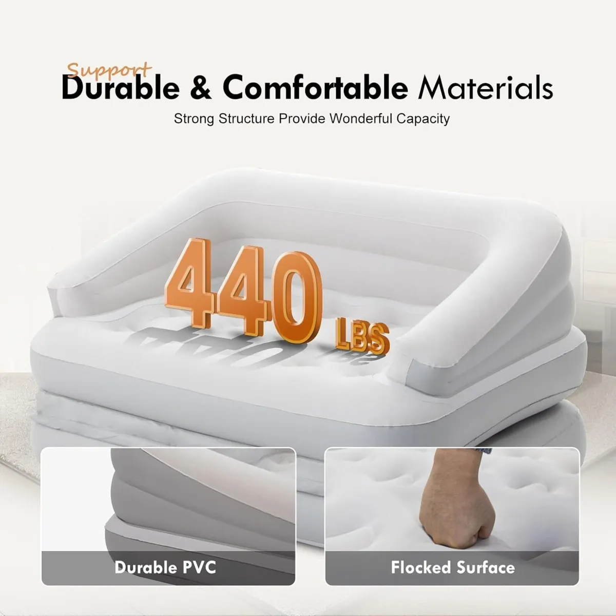 Sofa Bed Flocked Couches Air Mattress Size Armrest - Image 3