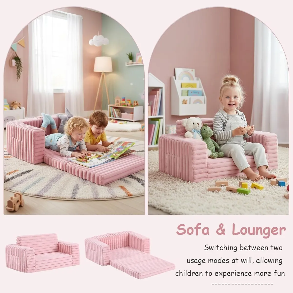 Kids Sofa Bed Extra Wide 2-In-1 Toddler Chair - Image 3