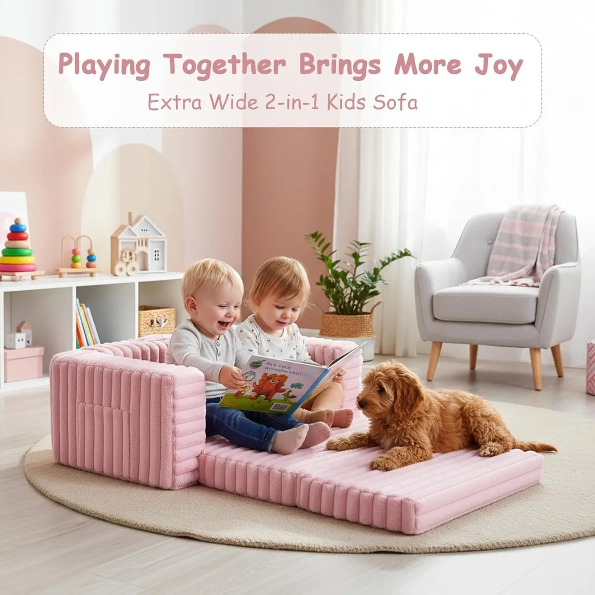 Kids Sofa Bed Extra Wide 2-In-1 Toddler Chair - Image 4
