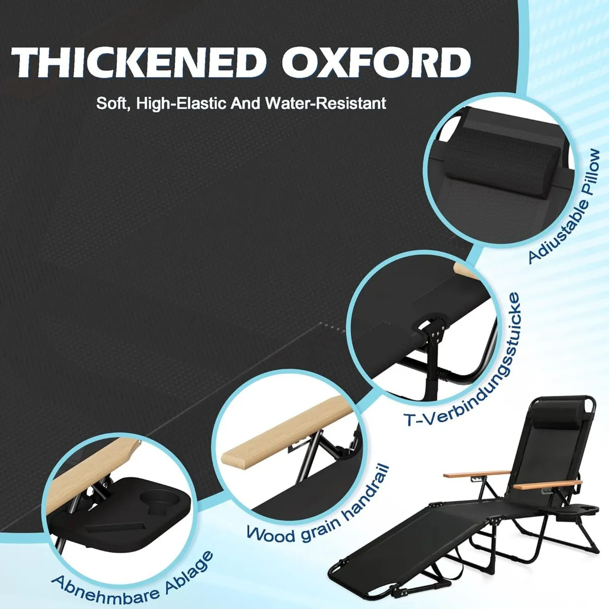Foldable Sun Lounger with Roof 4-Way Adjustable - Image 4
