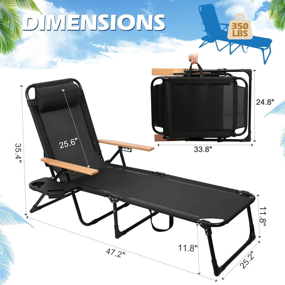 Foldable Sun Lounger with Roof 4-Way Adjustable - Image 2