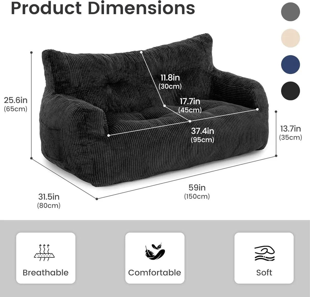 Bean Bag Chair 2 Seater Adult with Sponge - Image 2