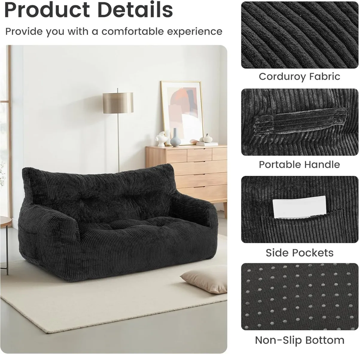 Bean Bag Chair 2 Seater Adult with Sponge - Image 3