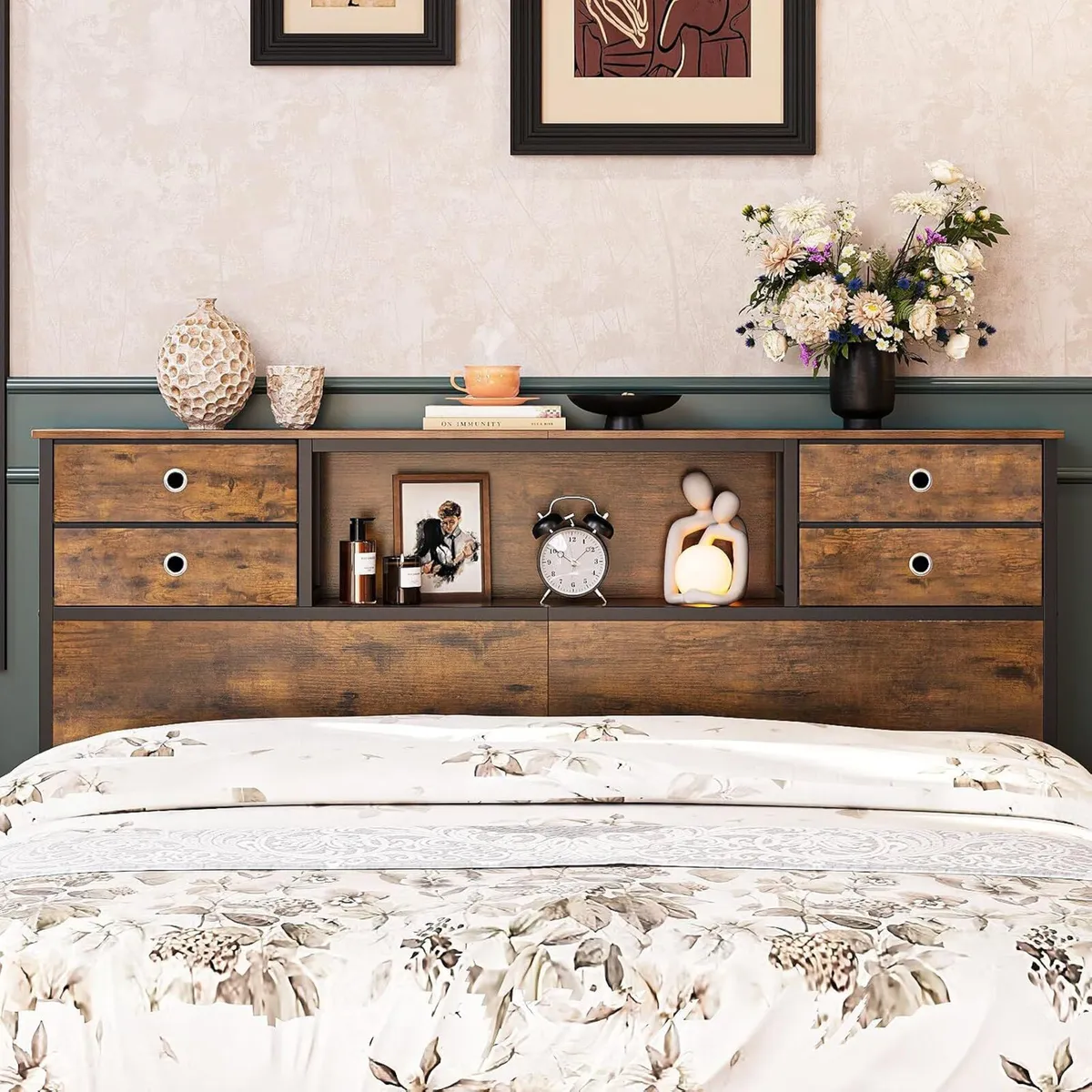 Bed Headboard with Storage Freestanding 4 Fabric - Image 2