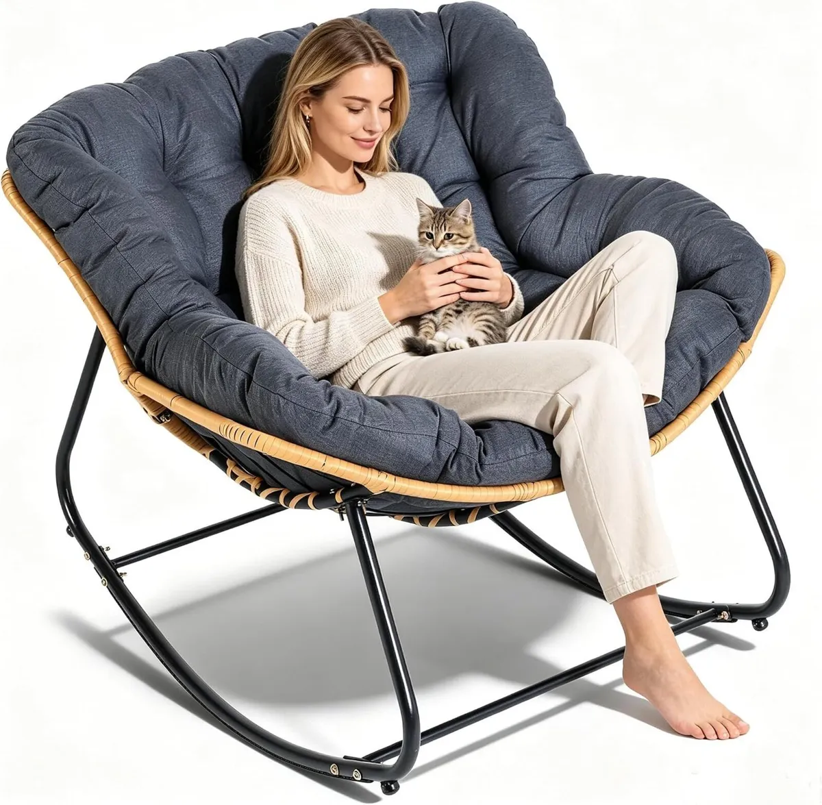 Oversized Wicker Egg Rocking Chair 85x115CM - Image 1