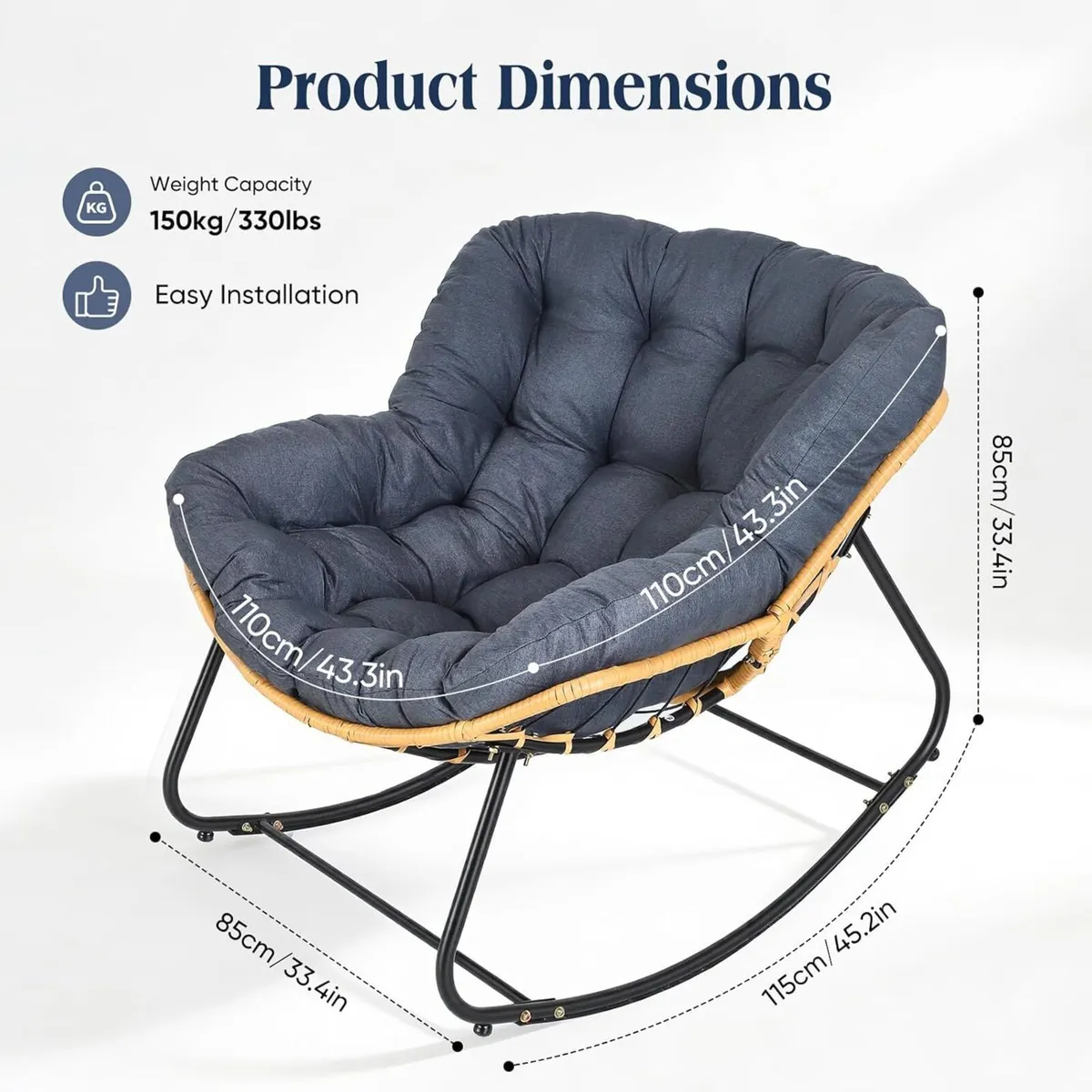 Oversized Wicker Egg Rocking Chair 85x115CM - Image 2