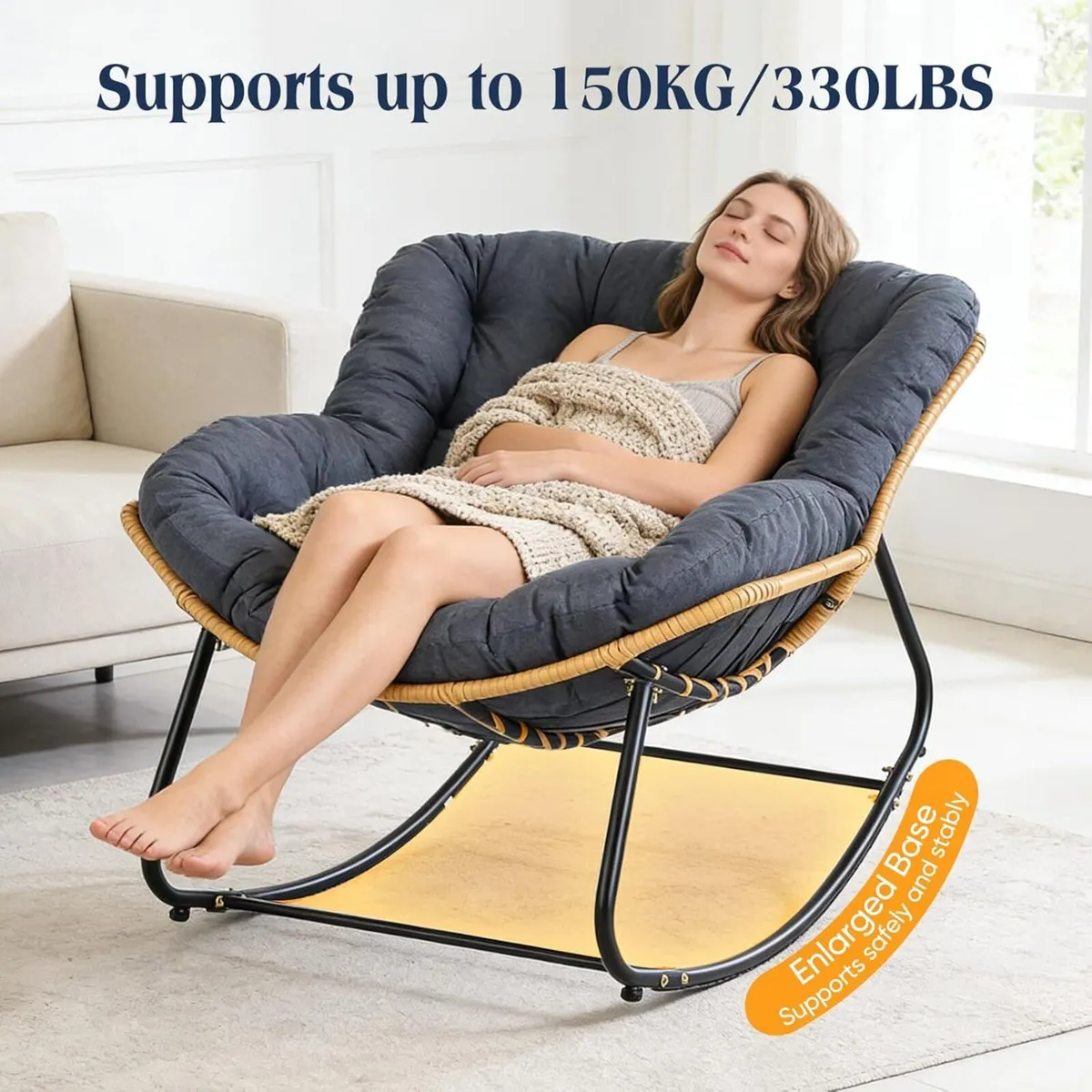 Oversized Wicker Egg Rocking Chair 85x115CM - Image 4