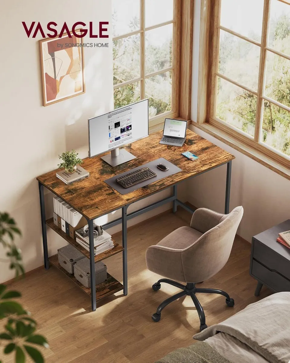 Computer Desk Writing with 2 Shelves on Left - Image 2