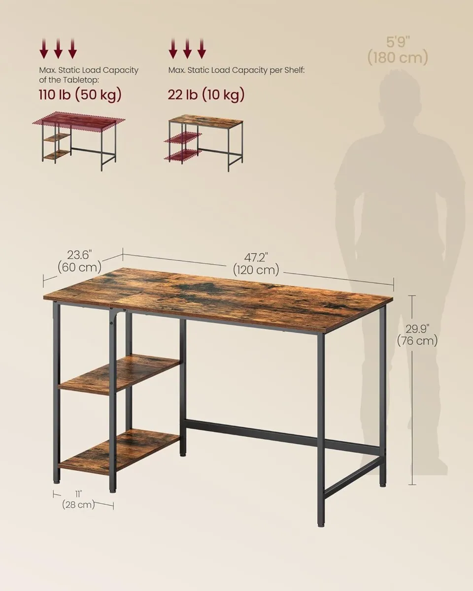 Computer Desk Writing with 2 Shelves on Left - Image 3