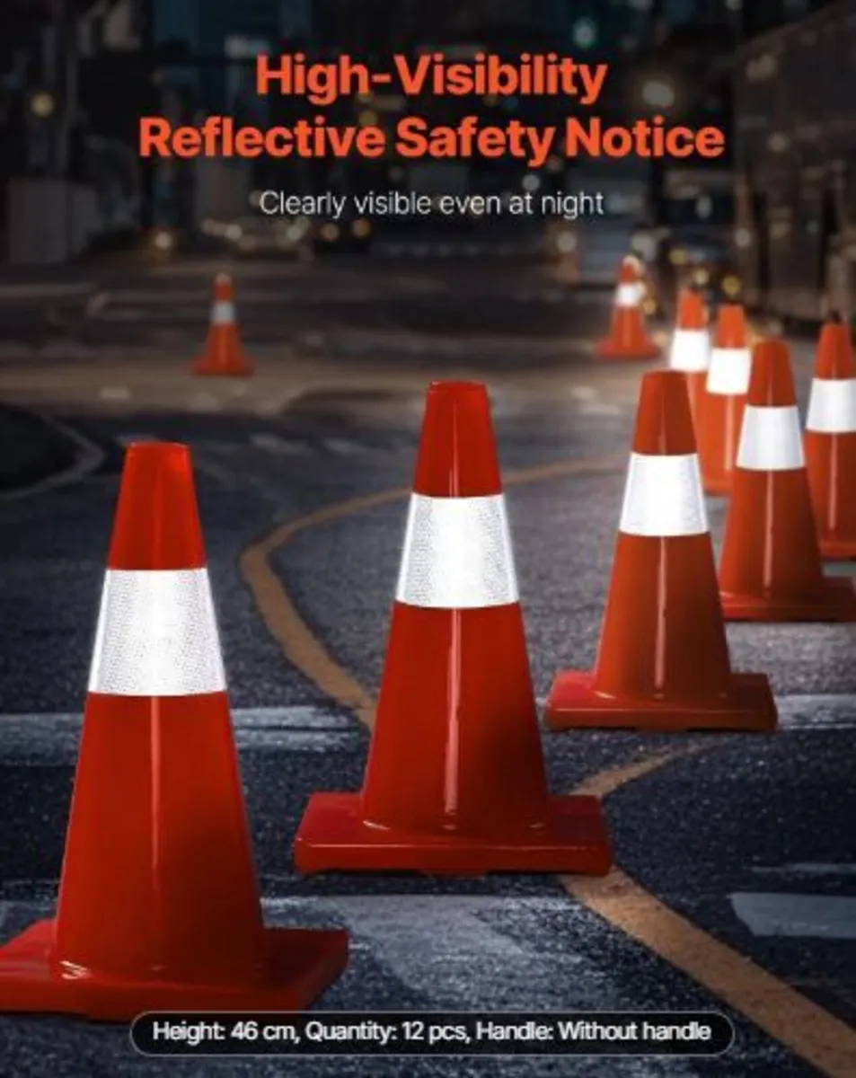 12Pack 18" Traffic Cones, Safety Road Parking - Image 2