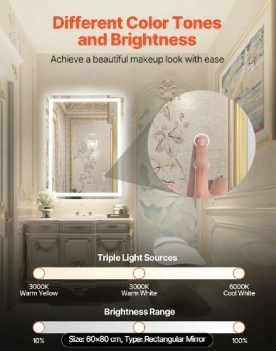 LED Bathroom Mirror, 60 x 80 cm LED - Image 2