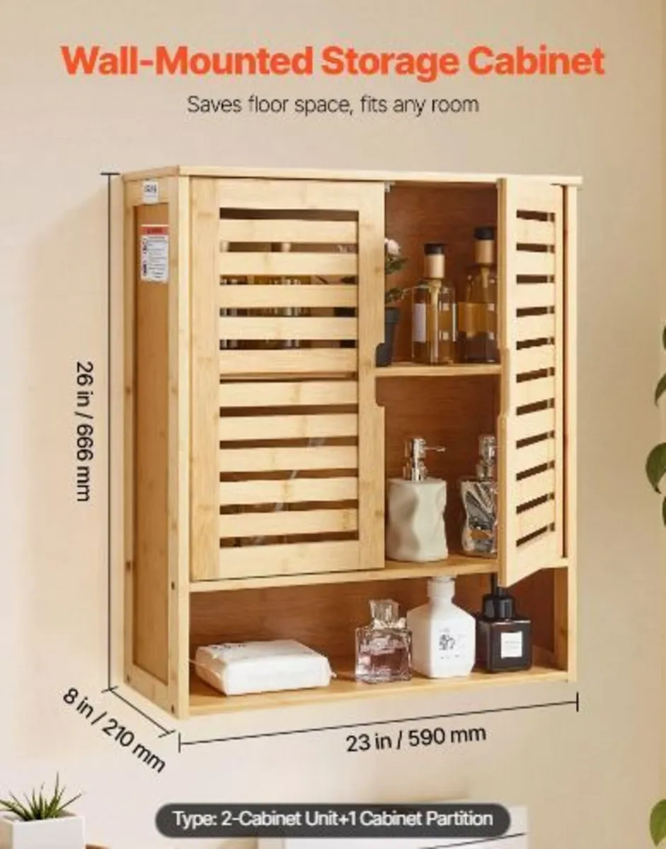 Bathroom Wall Cabinet, 2 Doors and Adjustable - Image 3
