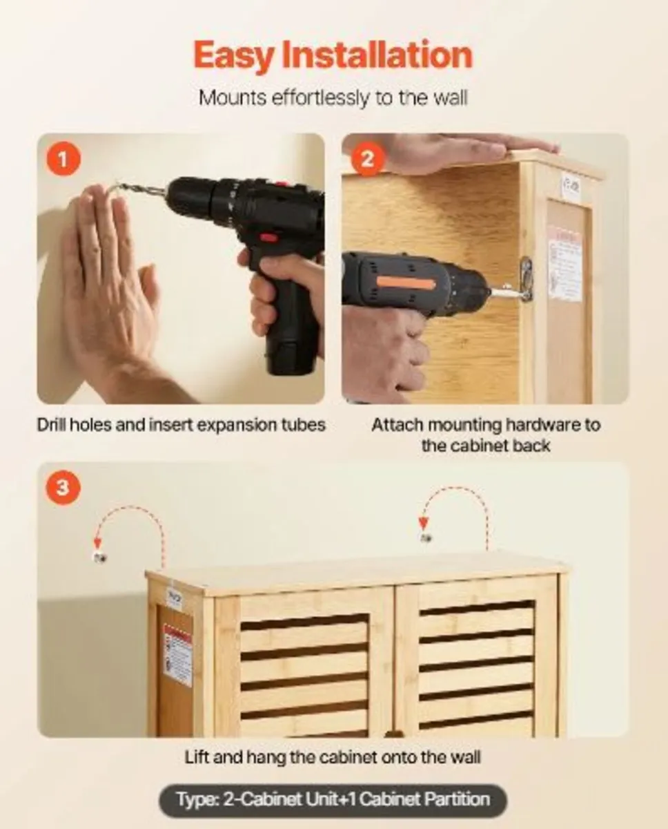 Bathroom Wall Cabinet, 2 Doors and Adjustable - Image 4