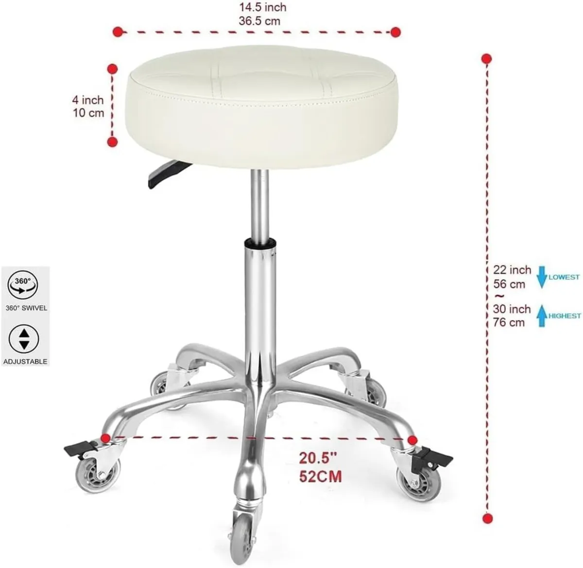 Adjustable Heavy Duty Stool Rolling Stools - Image 2