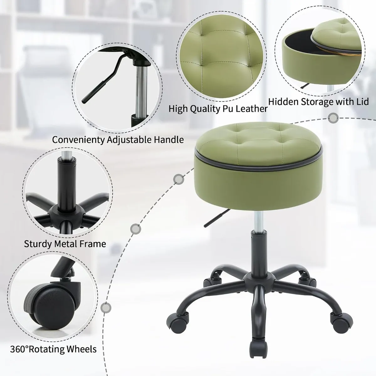 Rolling Stools with Wheels Ergonomic Stool Storage - Image 4