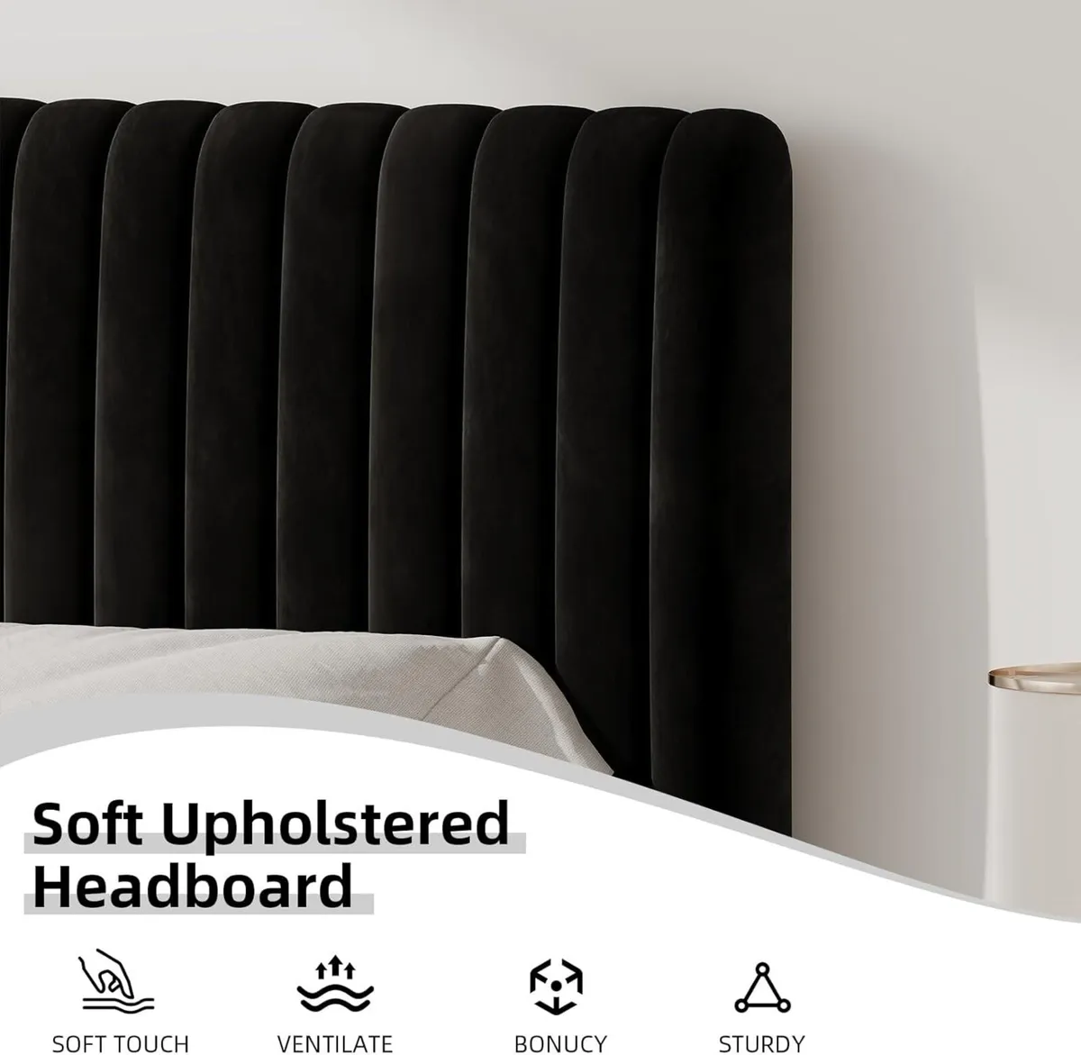 Bed Frame Upholstered with Velvet Headboard - Image 2