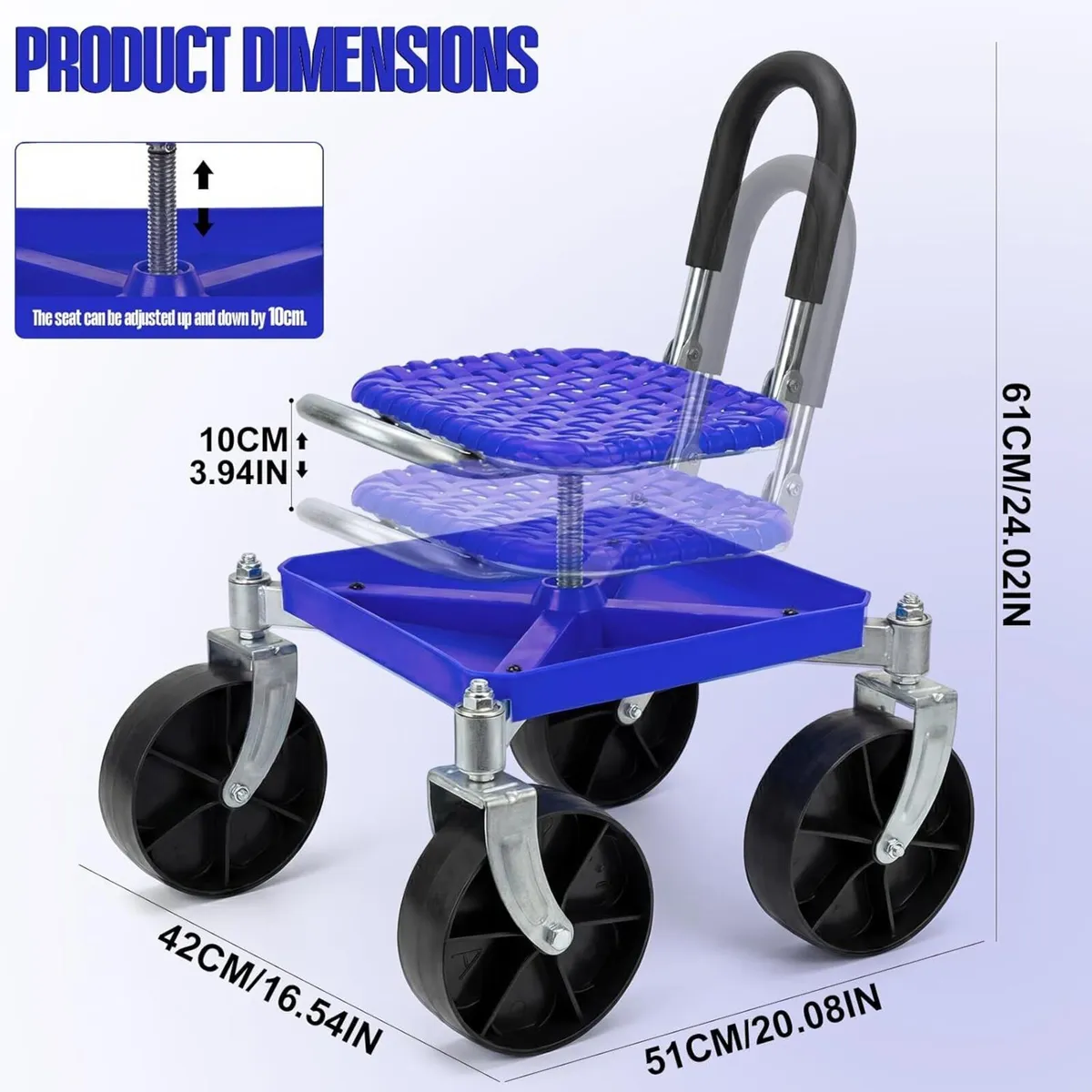 Garden Rolling Seat with Swivel Wheels 150KG - Image 2