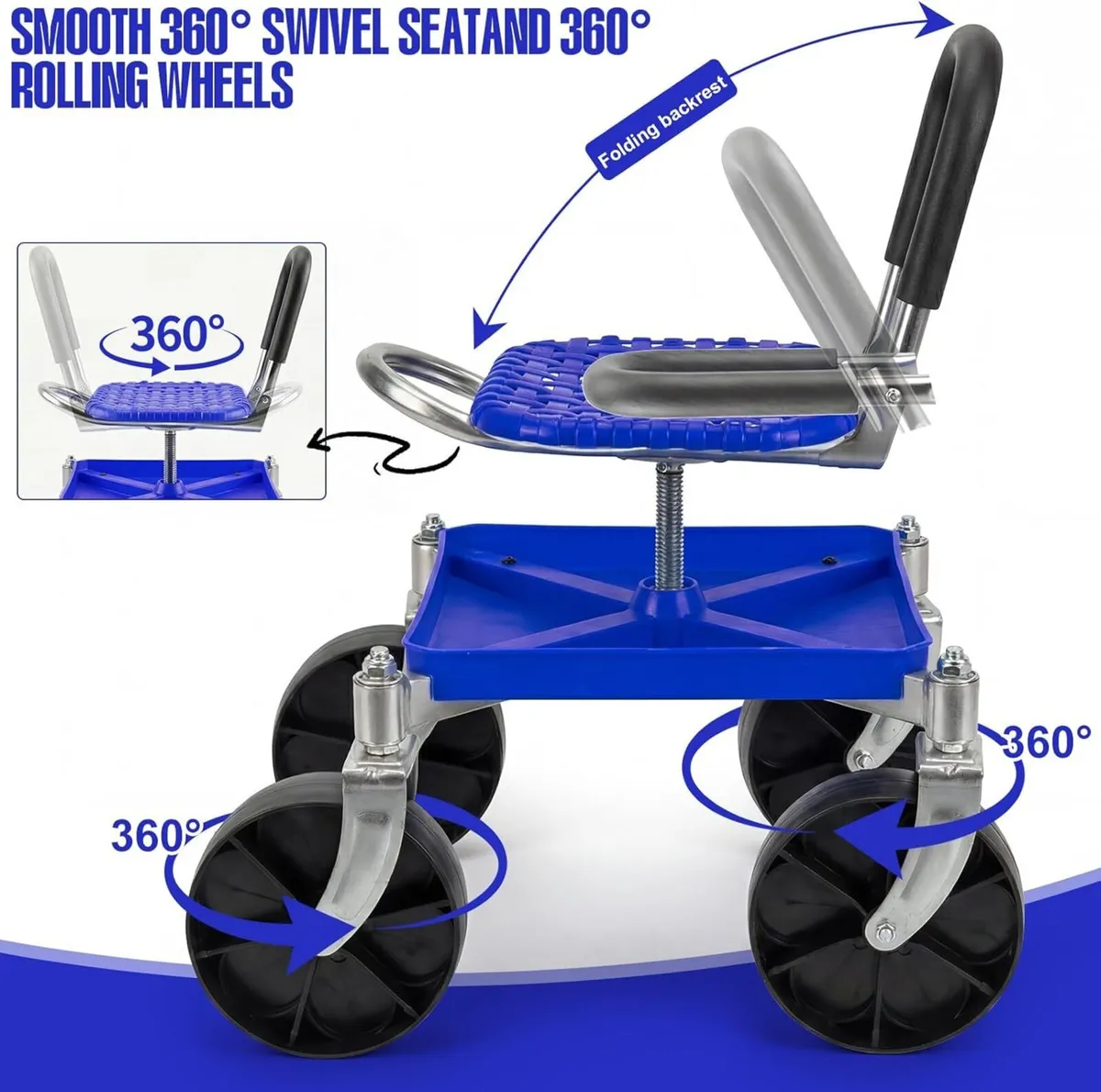Garden Rolling Seat with Swivel Wheels 150KG - Image 4
