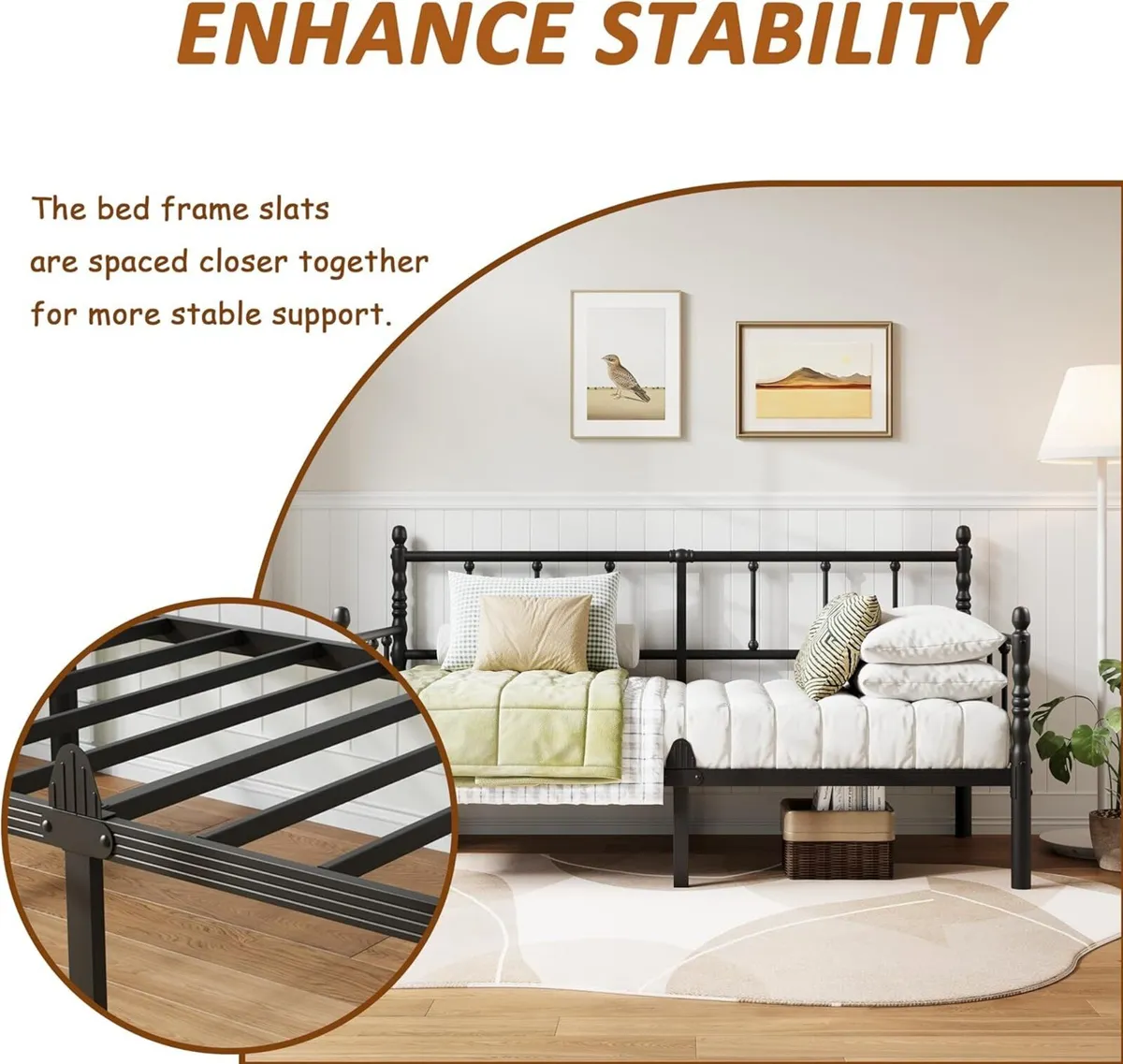 Bed Frame with Headboard Metal Day Mattress Slide - Image 4