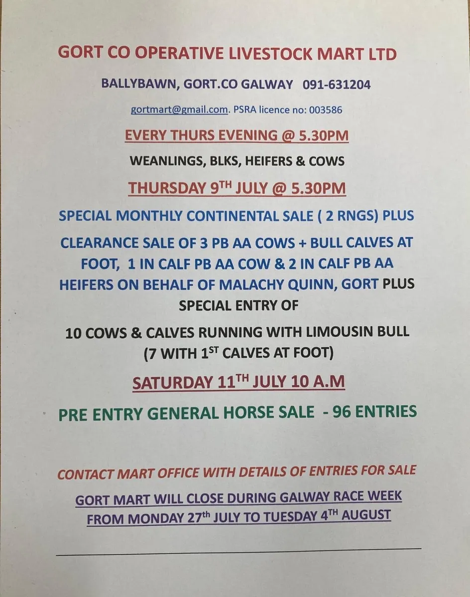 Gort Mart: Thursday 9th July 5.30pm - Image 1
