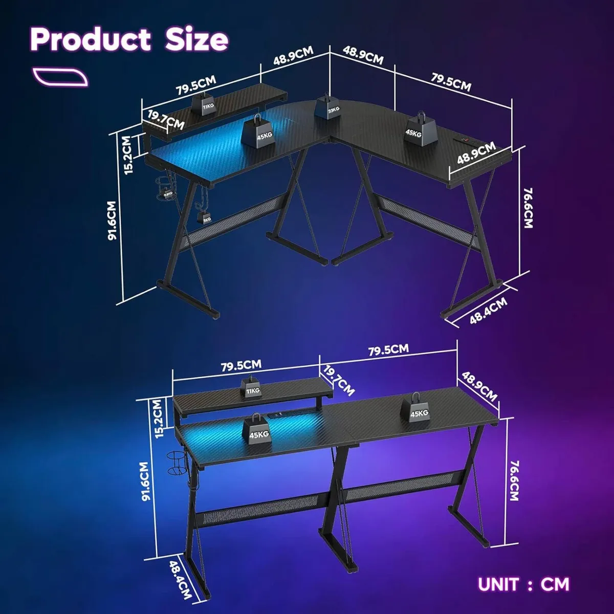 Bestier L Shaped Gaming Desk Computer with LED - Image 3