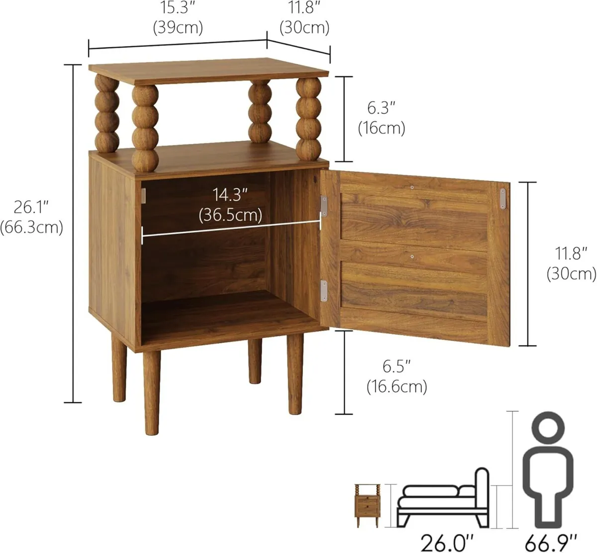 Wooden Bedside Table Nightstand with Storage - Image 2