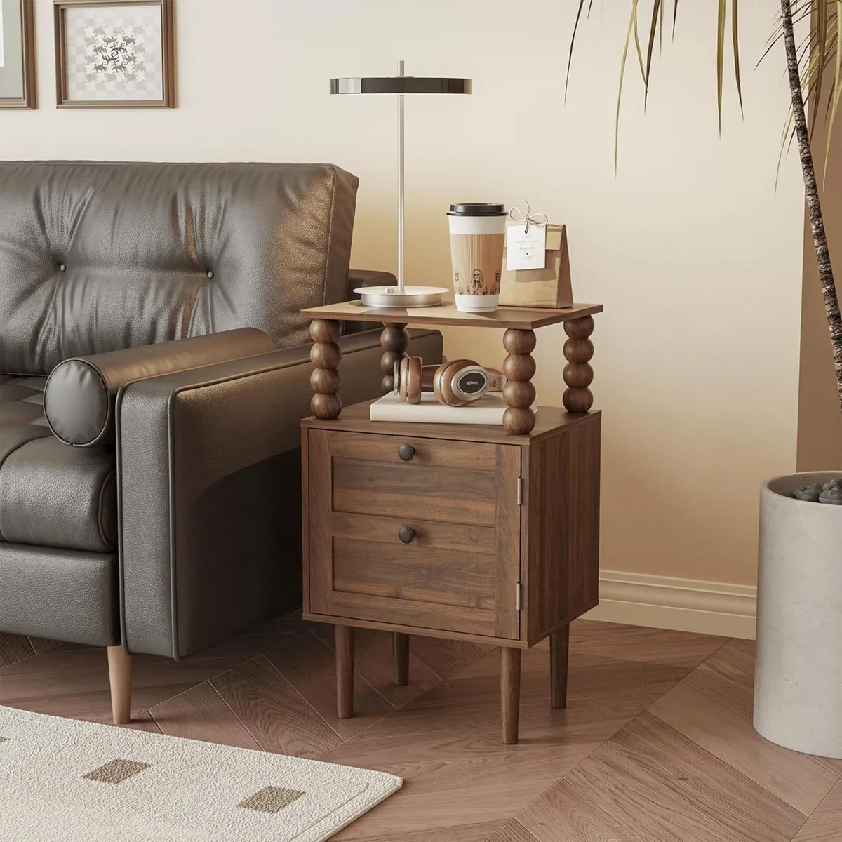 Wooden Bedside Table Nightstand with Storage - Image 3