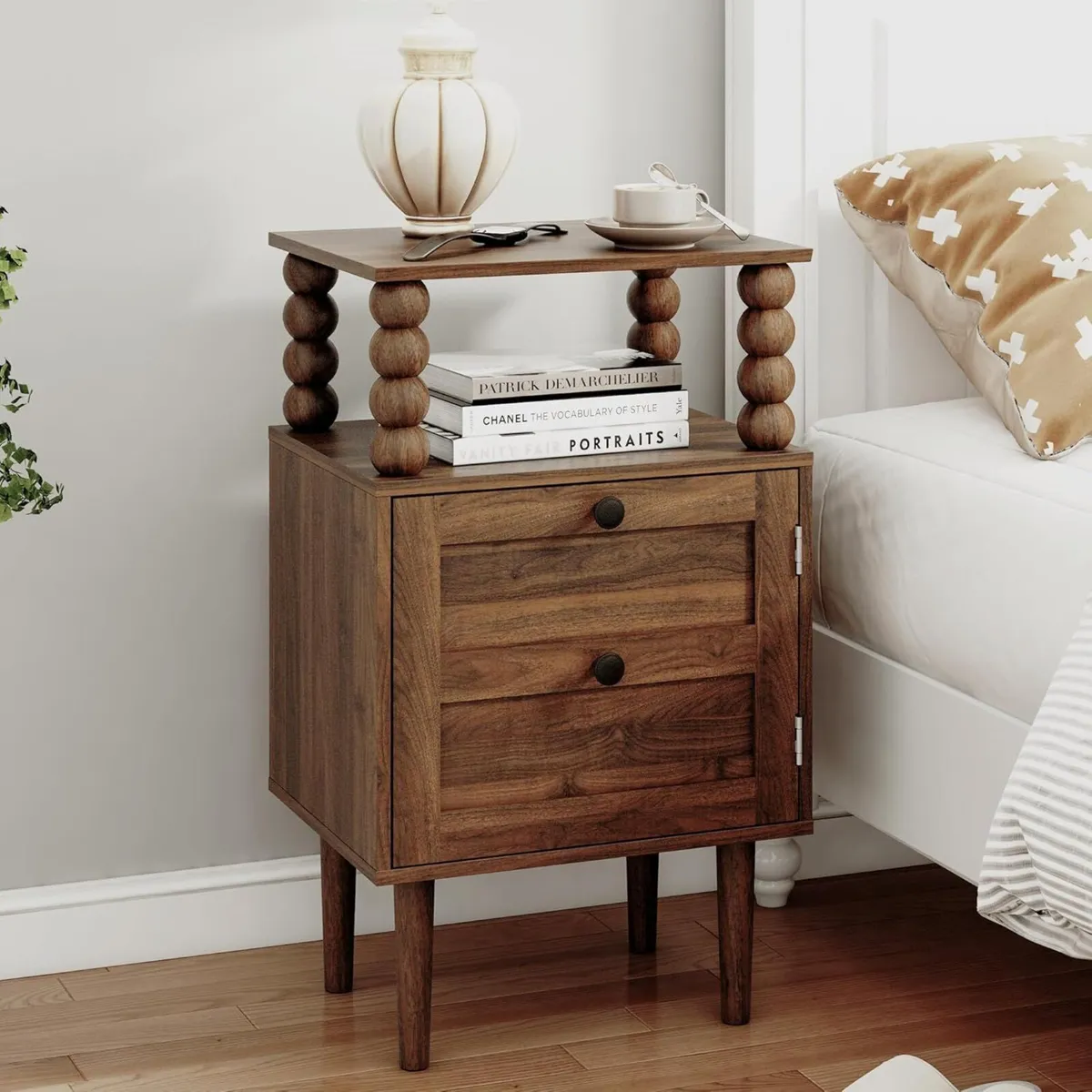 Wooden Bedside Table Nightstand with Storage - Image 1