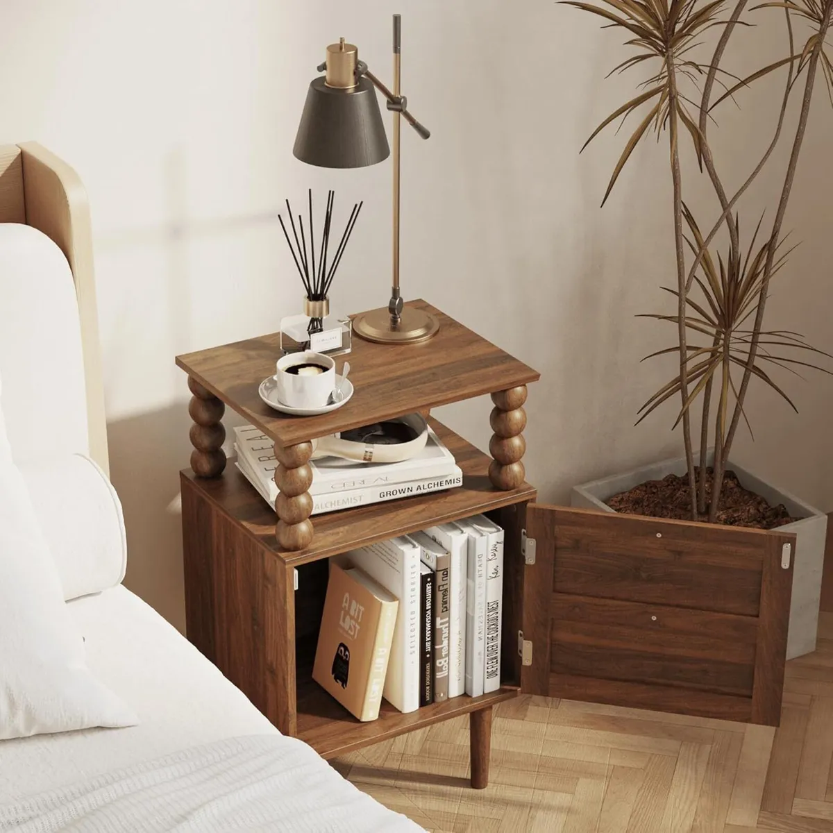 Wooden Bedside Table Nightstand with Storage - Image 4