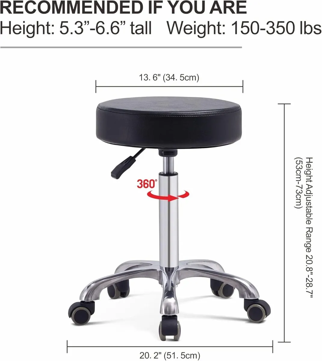 Adjustable Rolling Stool Chair with Wheels - Image 2