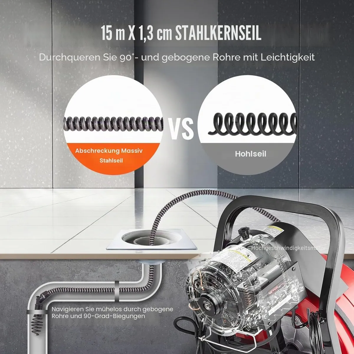 50ft * 1/2 250w Drain Pipe Cleaning Machine - Image 2