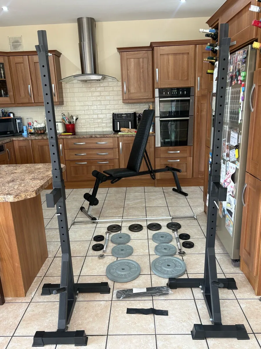 METAL GYM WEIGHTS SET, BENCH, SQUAT RACK, BARS!! - Image 1