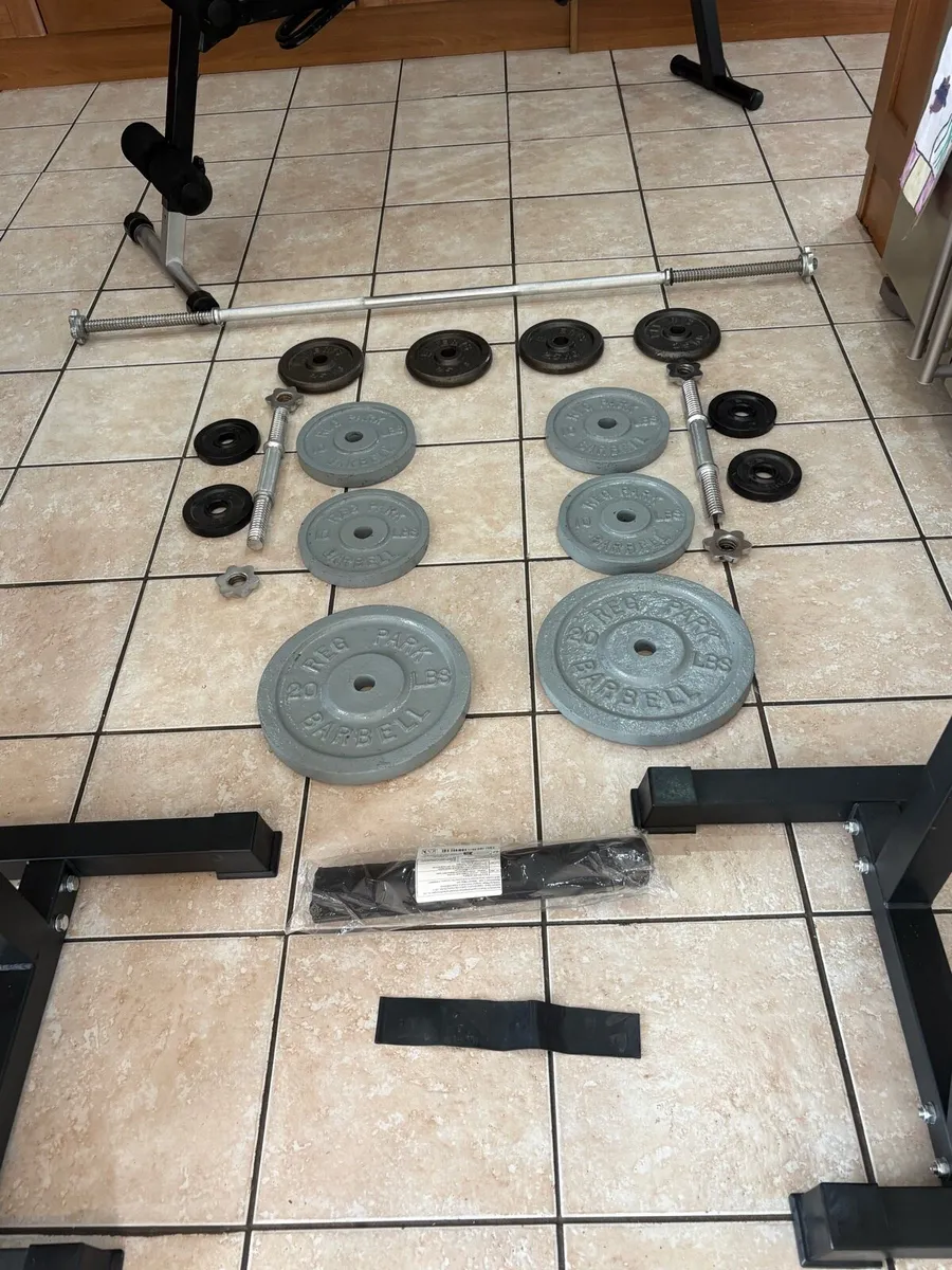 METAL GYM WEIGHTS SET, BENCH, SQUAT RACK, BARS!! - Image 2