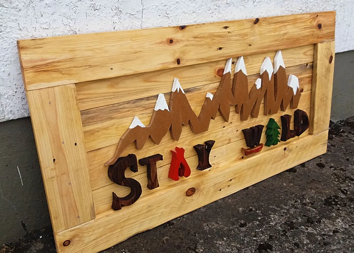 NEW Rustic STAY WILD Wood Art wall Sign - Image 3