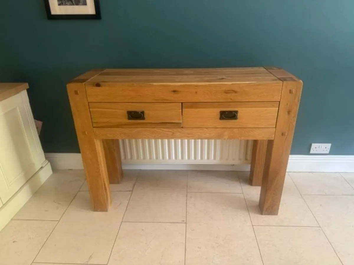 Solid Oak Console Table - Book Case  - Drawers - Image 2