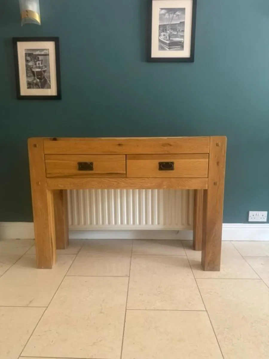 Solid Oak Console Table - Book Case  - Drawers - Image 4