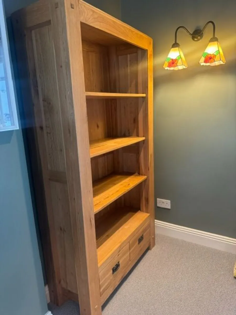 Solid Oak Console Table - Book Case  - Drawers - Image 3